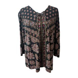 CHICO'S Paisley Boho Blouse Top Shirt 3/4 Sleeve Peasant Loose Fit Size XL 3